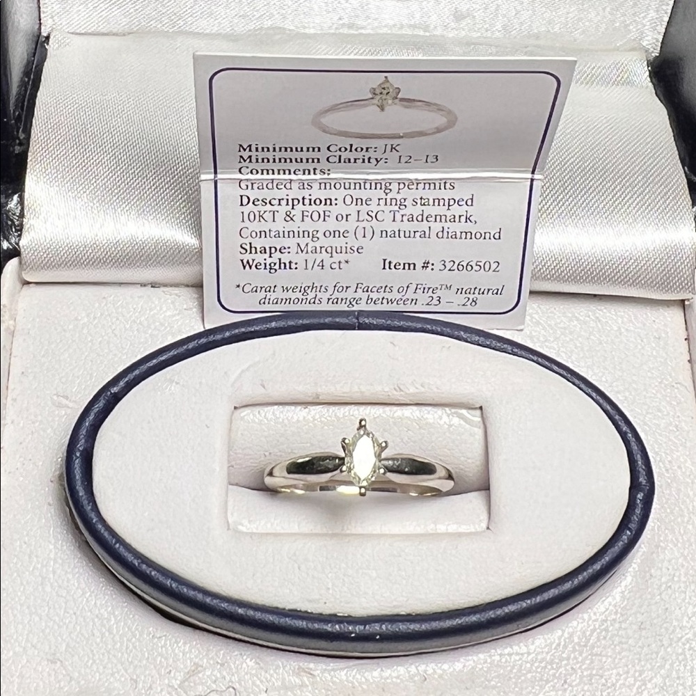 Marquise 1/4 Carat Diamond Ring 10k White Gold size 5